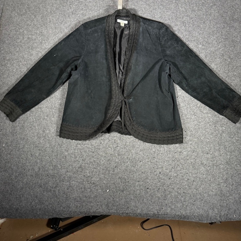 Coldwater Creek‎ Womens 2X Black Suede Leather Jacket Knit Trim Mixed Media